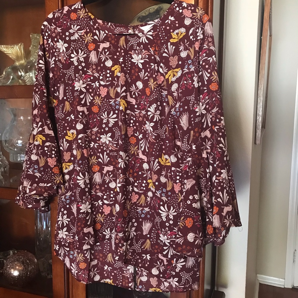 NWT Lauren Conrad Unicorn Floral Print Blouse L